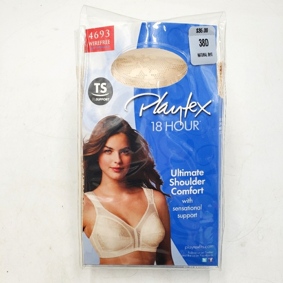 Playtex 18 Hr Bra 38D Ultimate Shoulder Comfort Natural Beige 4693 Wire Free - Picture 1 of 15